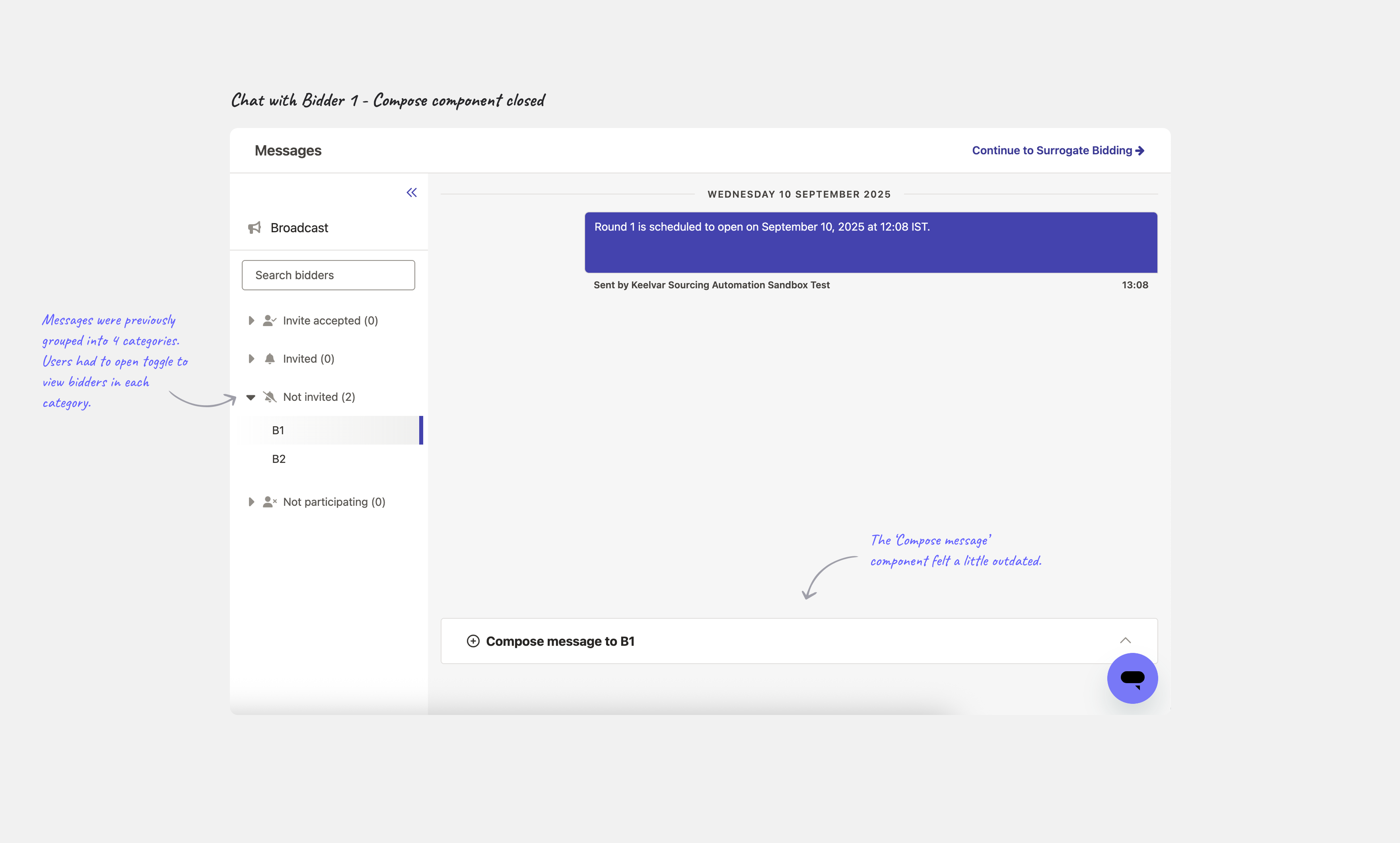 Old messages — bidder view
